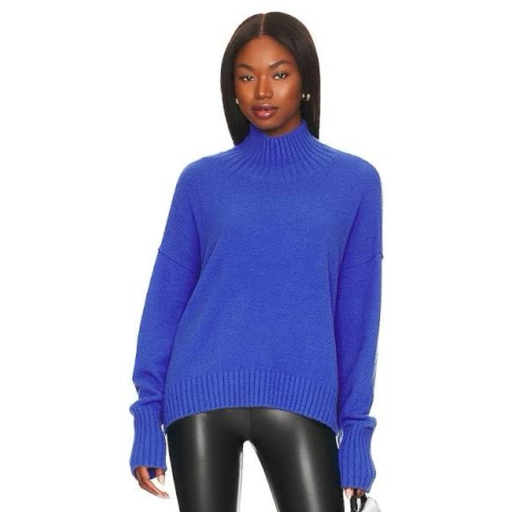 Free People Mazarine Vancouver Soft Fuzzy Electric Blue Turtleneck Sweater L View 6